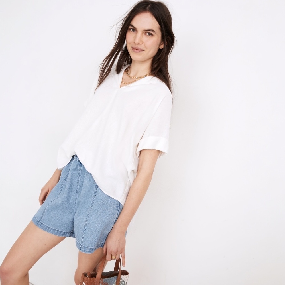 MADEWELL Linen blend popover top Tunic in White Size M